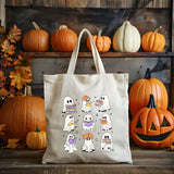 Ghosts Tote Bags, Cute Halloween Ghost Reading Books Printed Tote Bags, Halloween Bookish Ghost Bags, Spooky Season, Cotton Halloween Totes