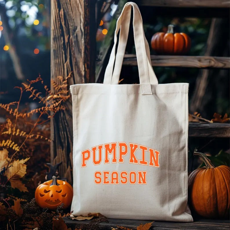 Retro Pumpkin Season Tote Bag, Halloween Spooky Season Printed Bags, Cotton Shopping Bags, Stay Spooky Tote Bag, Halloween Gift from Husband