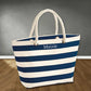 Customized Embroidered Beach Bag, Holiday Striped Tote Bag with Rope Handle, Personalised Neutical Tote Bag, Classic Traveling Gift For her
