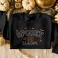 Spooky Season Embroidered Sweatshirt, Varsity Lettered Halloween Jumpers, Autumn Clothing, Fall Sweater, Halloween Sweater, Halloween Gifts