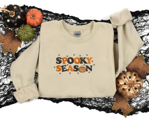Retro Spooky Season Sweatshirt, Embroidered Autumn Fall Halloween Jumpers, Autumn Clothing, Fall Sweater, Halloween Sweater, Halloween Gifts