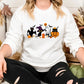 Halloween Black Cats Sweatshirt, Vintage Cats on Pumpkin Printed Sweater, Spooky Season Winking Pumpkin Jumper, Cat Lovers Halloween Outfits