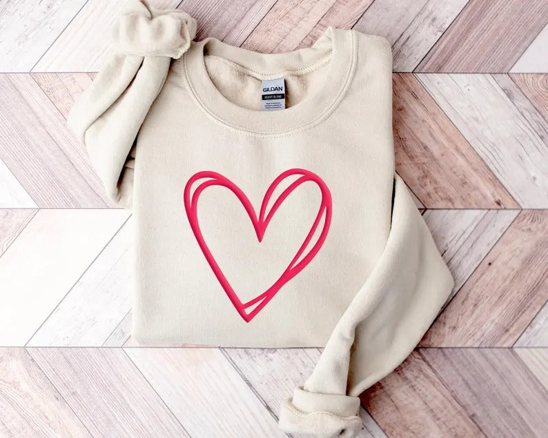 Valentine Heart Sweatshirt, Double Embossed Heart Crewneck Sweater, Valentine Day Puff Printed Jumper, Love Heart Sweater, Valentines Gift