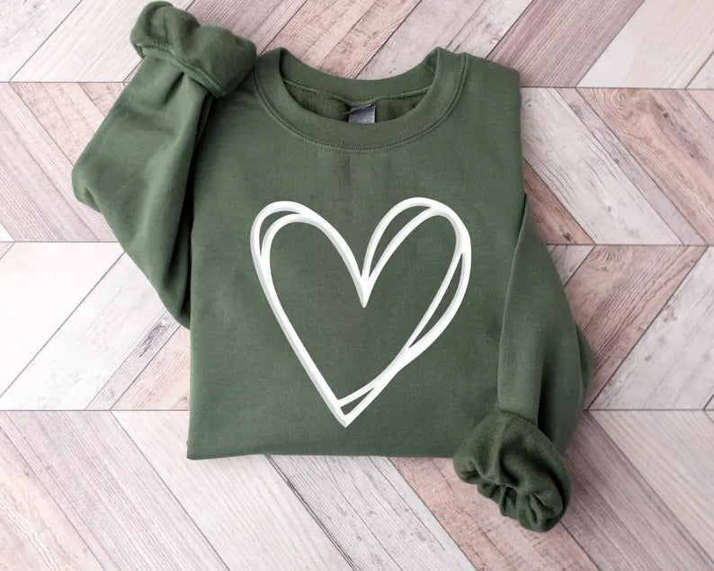 Valentine Heart Sweatshirt, Double Embossed Heart Crewneck Sweater, Valentine Day Puff Printed Jumper, Love Heart Sweater, Valentines Gift