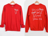 You Are So Loved Sweatshirt, Christian Bible Verse Sweatshirt, Valentines Day Coquette Front and Back printed Sweater, Valentine Day Gifts
