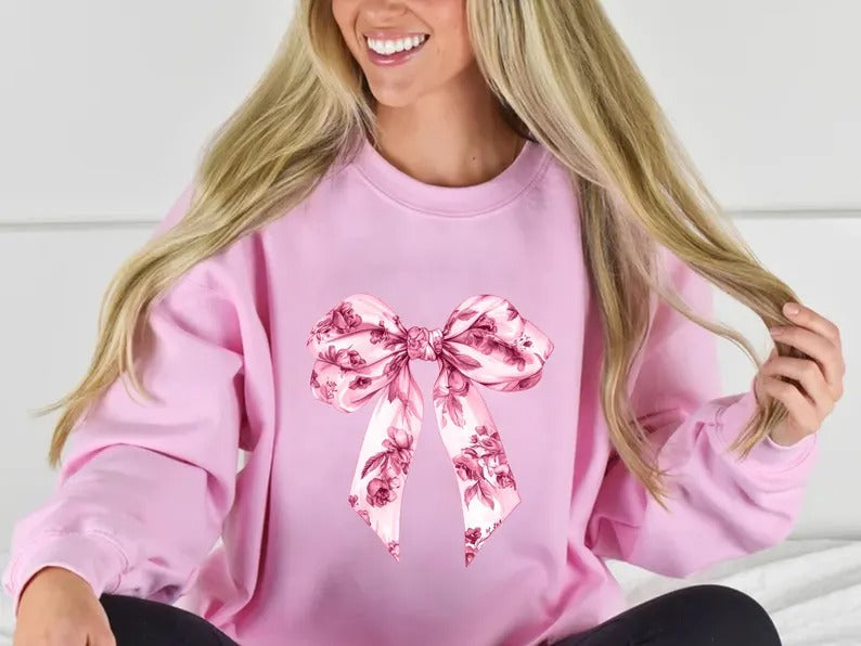 Valentines Day Coquette Bow Sweatshirt, Retro Valentines Day Crewneck Sweater, Heart Bow Valentines Day Sweater for Women, Valentine Gifts