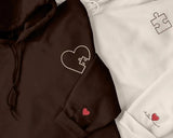 Embroidered You Complete Me Heart Puzzle Hoodies, Couple Matching Valentines Day Hoodie, Custom Heart Puzzle Valentine Jumper, Gifts for Him