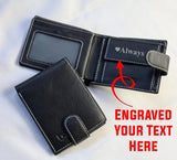 Custom Engraved Black Leather Wallet, Personalised Men's Monogrammed Wallet, Groomsmen Bifold Leather Wallet, Valentine's Day Gift for Him