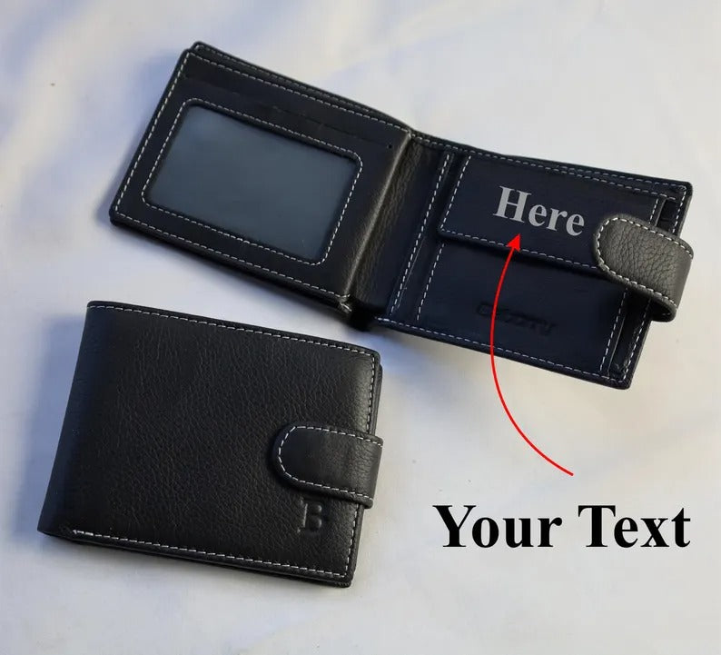 Custom Engraved Black Leather Wallet, Personalised Men's Monogrammed Wallet, Groomsmen Bifold Leather Wallet, Valentine's Day Gift for Him