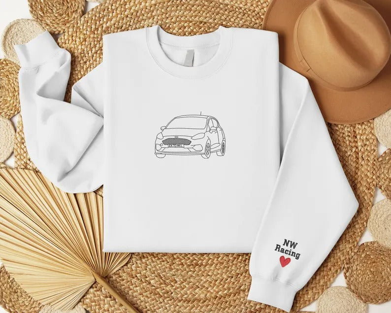 Personalised Embroidered Car Hoodie, Valentines Day Gift for Boyfriend, Custom Photo Line Art Sketch Jumper, Birthday Gifts for Car Lovers