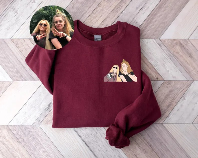 Personalised Couple Photo Portrait Sweatshirt, Custom Faceless Drawing Sketch Printed Sweater, Couple Matching VDay Jumper, Valentine Gifts