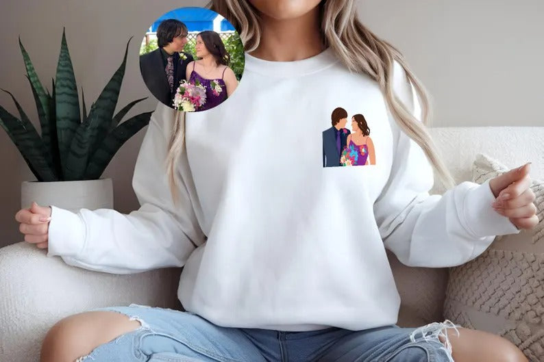 Personalised Couple Photo Portrait Sweatshirt, Custom Faceless Drawing Sketch Printed Sweater, Couple Matching VDay Jumper, Valentine Gifts