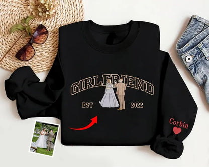 Embroidered Photo Portrait Sweatshirt, Custom Drawing from Photo Couple Sweatshirt, Girlfriend & Boyfriend Matching Jumper, Valentines Gift