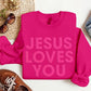 Jesus Loves You Valentine Sweatshirt, Religious Faith Puff Printed Sweatshirt, Christian Embossed Crewneck Sweater, Valentines Gift for Her