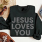 Jesus Loves You Valentine Sweatshirt, Religious Faith Puff Printed Sweatshirt, Christian Embossed Crewneck Sweater, Valentines Gift for Her