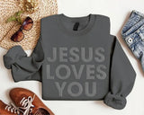 Jesus Loves You Valentine Sweatshirt, Religious Faith Puff Printed Sweatshirt, Christian Embossed Crewneck Sweater, Valentines Gift for Her