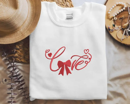 Embroidered Love Coquette Sweatshirt, Love Coquette Bow Valentine Sweatshirt, Valentines Day Couple Matching Jumper, Valentines Gift for Her