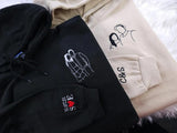 Embroidered Photo Portrait Hoodie, Personalised Outline Couple Matching Hoody, Custom Initials With Heart on Sleeve, Valentines Gift for Him