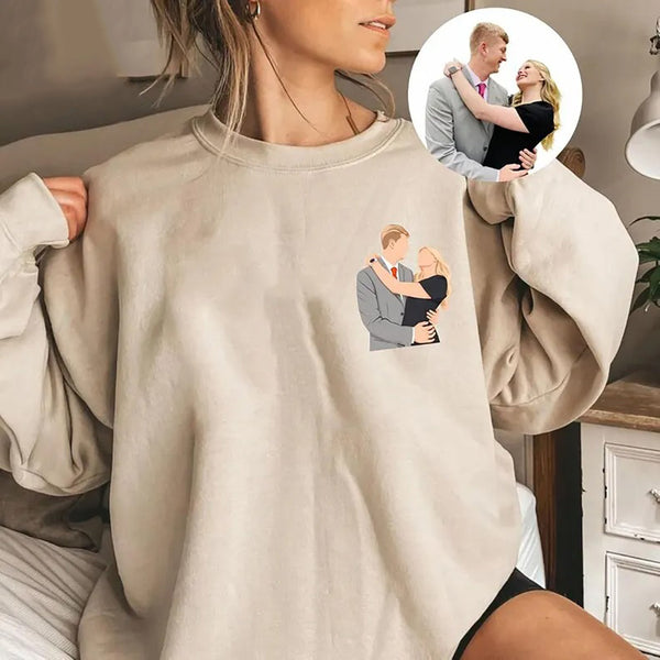 Personalised Couple Photo Portrait Sweatshirt, Custom Faceless Drawing Sketch Printed Sweater, Couple Matching VDay Jumper, Valentine Gifts