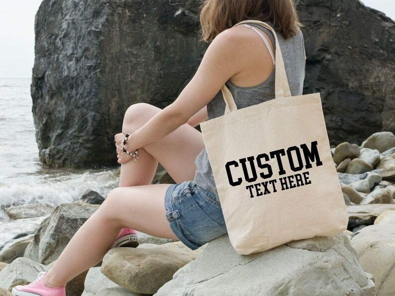 Personalised Tote Bags, Custom Text or Name Printed Totes, Cotton Canvas Shopping Bags, Bachelorette Party Gift for Her, Mother's Day Gifts
