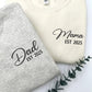 Matching Mom and Dad Embroidered Sweatshirt, Personalised Mom Dad Sweater, Kids Name on Sleeve Mama Jumper, Dad Crewneck, Mother's Day Gifts