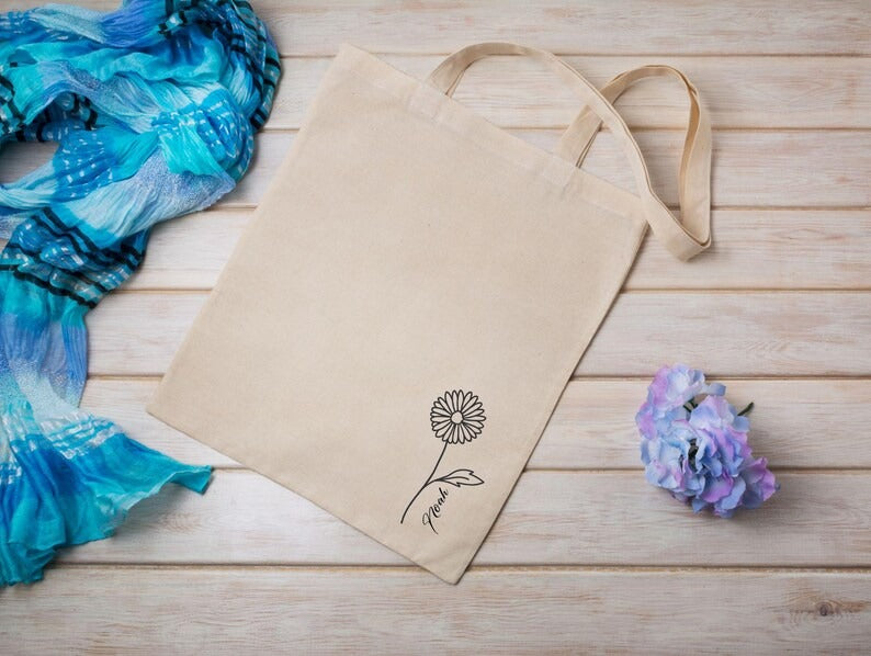 Personalised Birth Month Tote Bag, Custom Birth Flower Totes, Birthday Gift For Her, Mom Tote Bags, Shopping Canvas Bags, Mother's Day Gifts