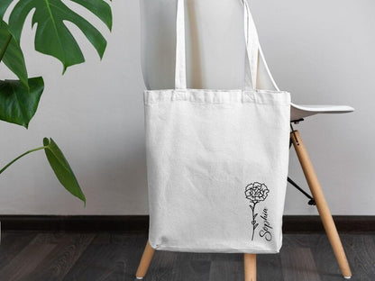 Personalised Birth Month Tote Bag, Custom Birth Flower Totes, Birthday Gift For Her, Mom Tote Bags, Shopping Canvas Bags, Mother's Day Gifts