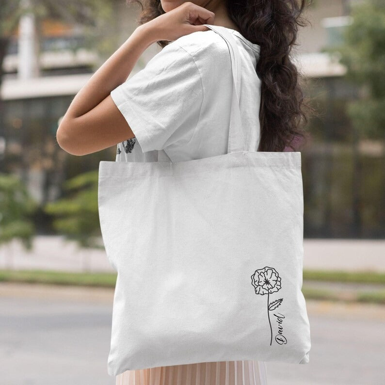 Personalised Birth Month Tote Bag, Custom Birth Flower Totes, Birthday Gift For Her, Mom Tote Bags, Shopping Canvas Bags, Mother's Day Gifts