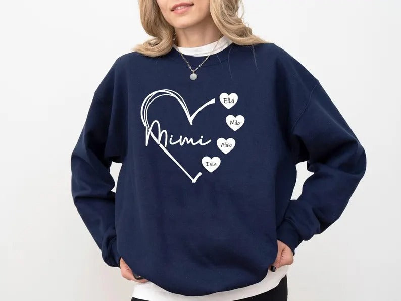 Custom Mimi Heart Sweatshirt, Personalised Mimi Crewneck, Cute Sweatshirt for Mom, Comfortable Mama Pullover, Mother's Day Gifts for Mimi