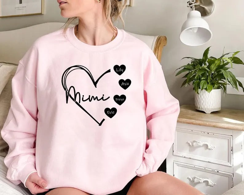 Custom Mimi Heart Sweatshirt, Personalised Mimi Crewneck, Cute Sweatshirt for Mom, Comfortable Mama Pullover, Mother's Day Gifts for Mimi