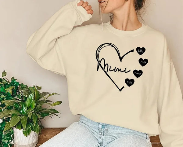 Custom Mimi Heart Sweatshirt, Personalised Mimi Crewneck, Cute Sweatshirt for Mom, Comfortable Mama Pullover, Mother's Day Gifts for Mimi