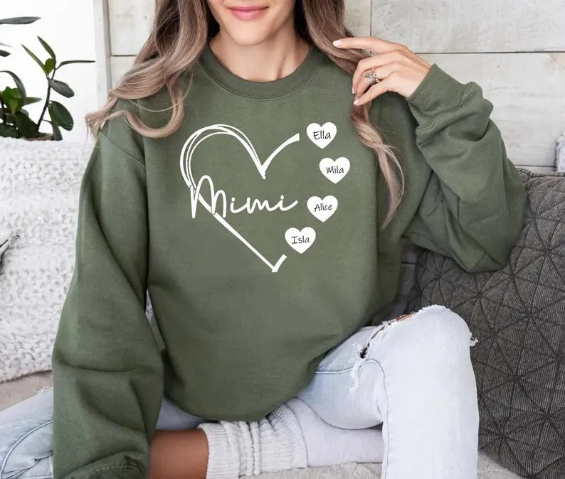 Custom Mimi Heart Sweatshirt, Personalised Mimi Crewneck, Cute Sweatshirt for Mom, Comfortable Mama Pullover, Mother's Day Gifts for Mimi