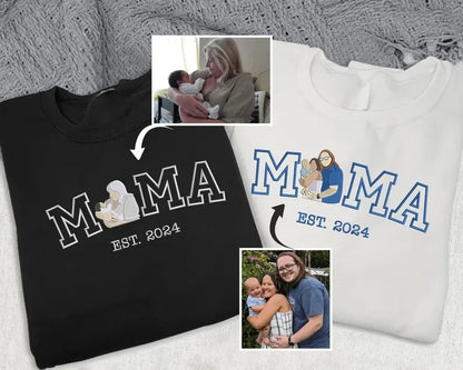 Embroidered Mom Photo Portrait Sweatshirt, Personalised Sketch from Picture Mother's Day Sweater, Custom Mom Name Jumper, Mother's Day Gifts
