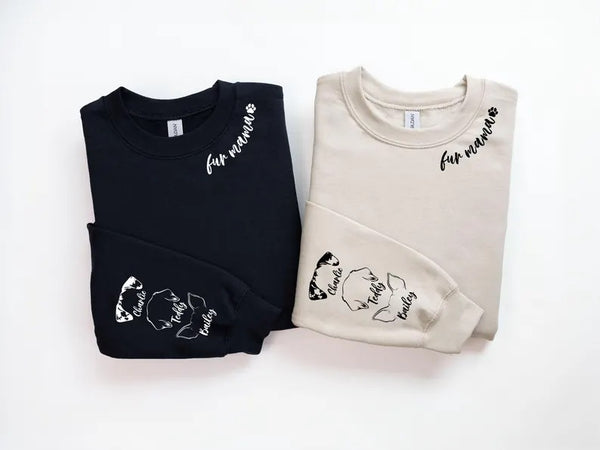 Personalised Fur Mama Sweatshirt, Dog Mom Sweater, Personalised Dog Ear On Sleeve Printed Sweater, Dog Lover Gift, Mothers Day Gifts for Her