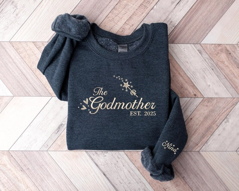 Embroidered Godmother Sweatshirt, Custom Godmama with Kids Names Sweaters, Godmother Proposal Crewnecks, Godmama Gifts, Mother's Day Gifts