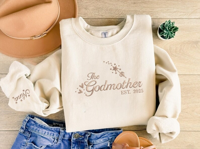 Embroidered Godmother Sweatshirt, Custom Godmama with Kids Names Sweaters, Godmother Proposal Crewnecks, Godmama Gifts, Mother's Day Gifts