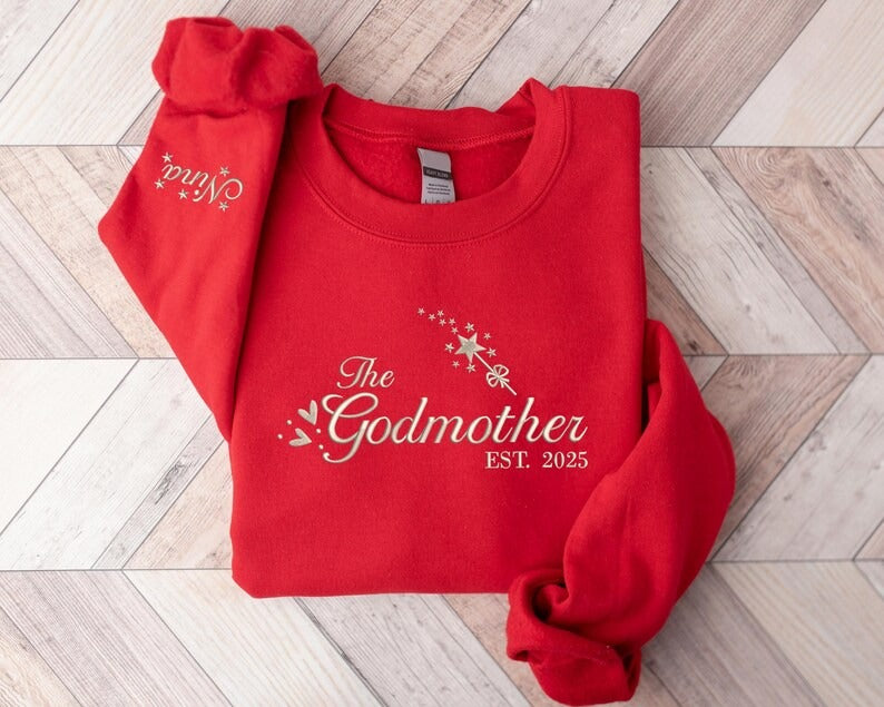 Embroidered Godmother Sweatshirt, Custom Godmama with Kids Names Sweaters, Godmother Proposal Crewnecks, Godmama Gifts, Mother's Day Gifts