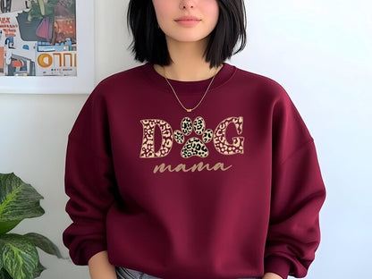 Dog Mama Sweatshirt, Dog Mom Crewneck for Her, Dog Paw Leopard Art Printed Sweater, Gift for Dog Lovers, Mama Sweatshirt, Mother's Day Gifts