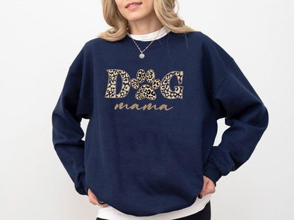 Dog Mama Sweatshirt, Dog Mom Crewneck for Her, Dog Paw Leopard Art Printed Sweater, Gift for Dog Lovers, Mama Sweatshirt, Mother's Day Gifts