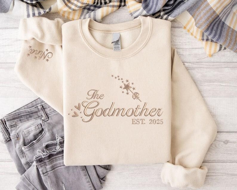 Embroidered Godmother Sweatshirt, Custom Godmama with Kids Names Sweaters, Godmother Proposal Crewnecks, Godmama Gifts, Mother's Day Gifts