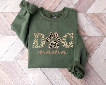 Dog Mama Sweatshirt, Dog Mom Crewneck for Her, Dog Paw Leopard Art Printed Sweater, Gift for Dog Lovers, Mama Sweatshirt, Mother's Day Gifts