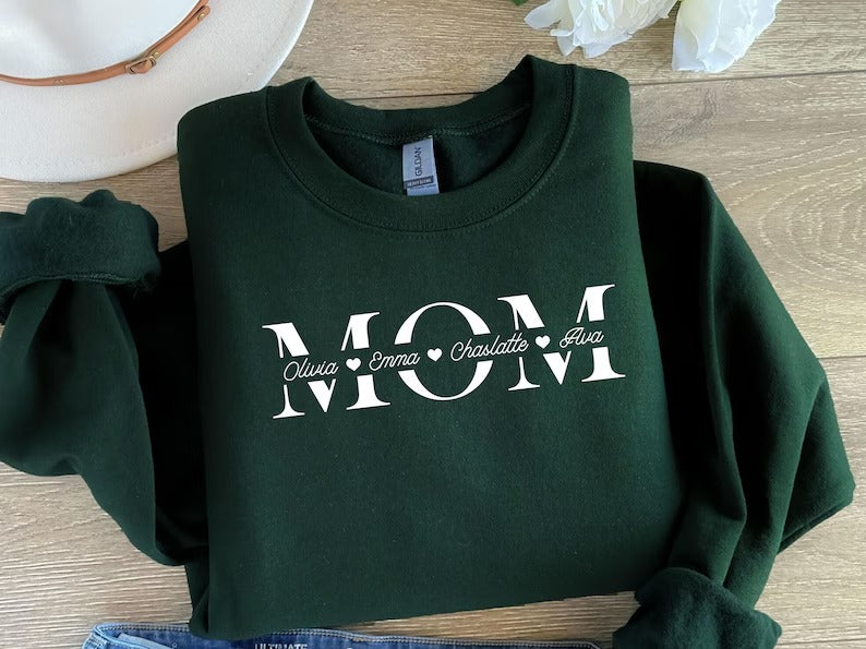 Personalised Mom Sweatshirt, Custom Kids Name Printed Sweatshirt, Minimalist Mummy Monogram Jumper, Mum Crewneck Sweater, Mother's Day Gift