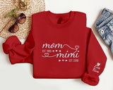 Personalised Mom Grandma Sweatshirt, Embroidered Kids Name on Sleeve Sweater, Pregnancy Announcement Jumper, Custom Est Date Mother Day Gift