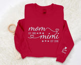 Personalised Mom Grandma Sweatshirt, Embroidered Kids Name on Sleeve Sweater, Pregnancy Announcement Jumper, Custom Est Date Mother Day Gift