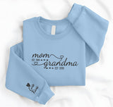 Personalised Mom Grandma Sweatshirt, Embroidered Kids Name on Sleeve Sweater, Pregnancy Announcement Jumper, Custom Est Date Mother Day Gift