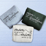 Personalised Mom Grandma Sweatshirt, Embroidered Kids Name on Sleeve Sweater, Pregnancy Announcement Jumper, Custom Est Date Mother Day Gift