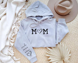 Personalised Mom Hoodie, Custom Mummy Kids name on Sleeve Hoodie, Minimalist Mom Sweatshirt, Heart Printed Mommy Jumper, Mother's Day Gifts