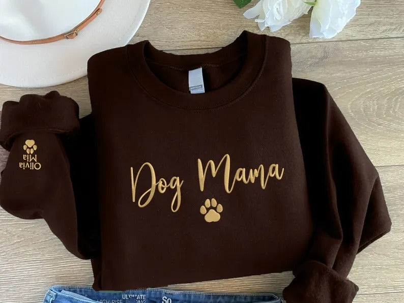Embroidered Dog Mama Sweatshirt, Personalised Dog Mama Mothers Day Crewneck, Custom Dog Lovers Mama Jumpers, Mothers Day Gifts, Momma Gifts