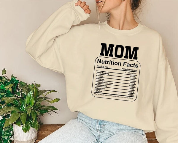 Mom Nutrition Facts Sweatshirt, Mama Nutrition Facts Crewneck Sweater, Funny Parenting Mothers Day Jumper, New Mom Sweater, Mothers Day Gift