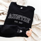 Custom Auntie Crewneck Sweatshirt, Embroidered Kids Name on Sleeve Sweater, Personalised Aunty Est Date Jumper, Mother Day Gift for New Aunt